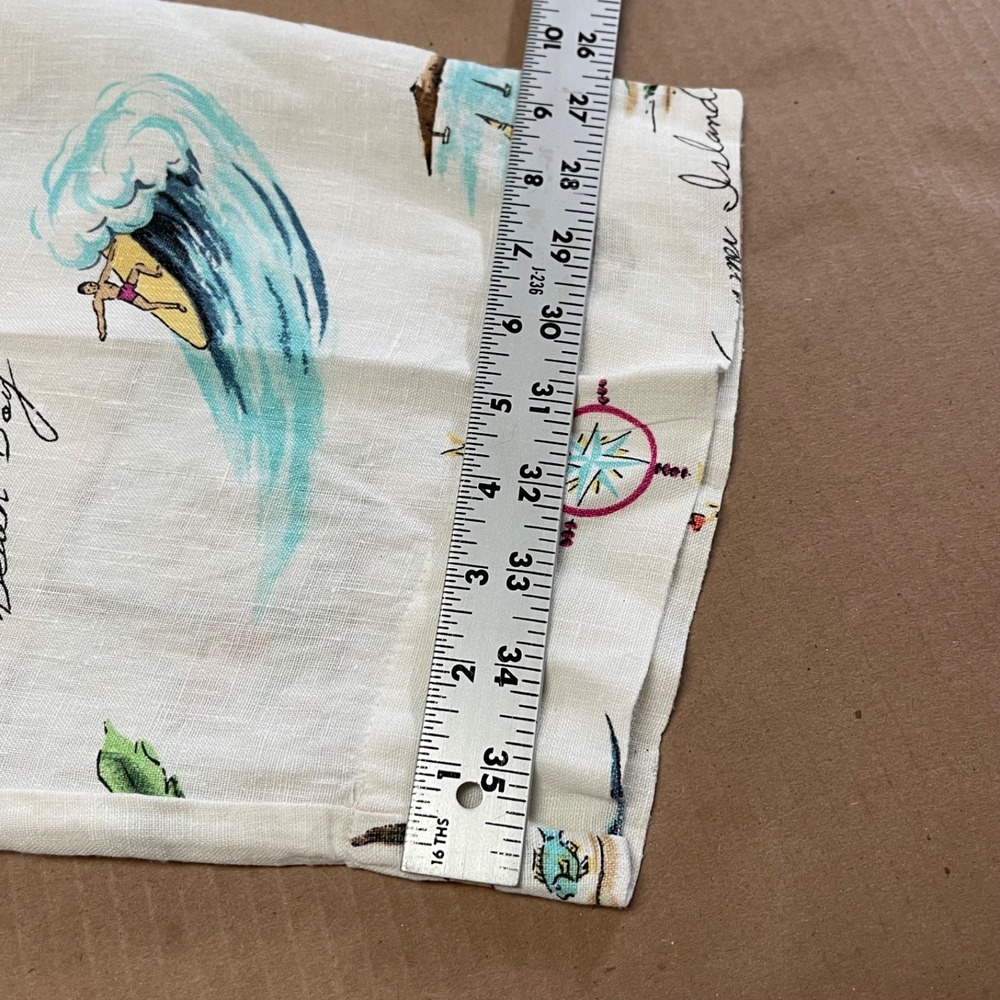 Vintage Hot Cotton Marc Ware Womens S Beach Island Surf Print White Linen Pant - Picture 14 of 14